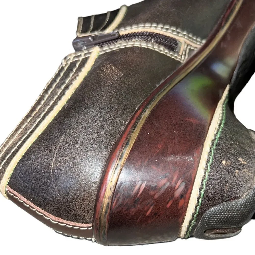 Jambu‎ brown leather block heel and side zip booties women's size 7.5